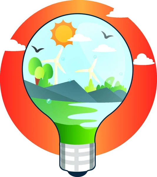 Förnybara Energikällor Glödlampa Illustration Vektor Vit Bakgrund — Stock vektor