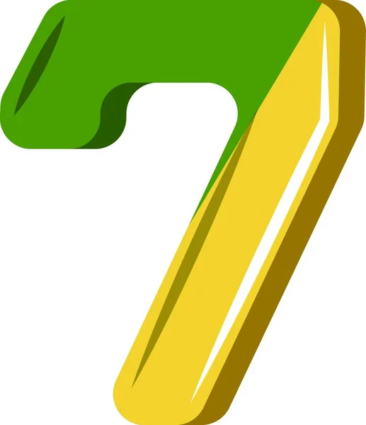 Numero Sette Verde Giallo Vettore Illustrazione Sfondo Bianco — Vettoriale Stock