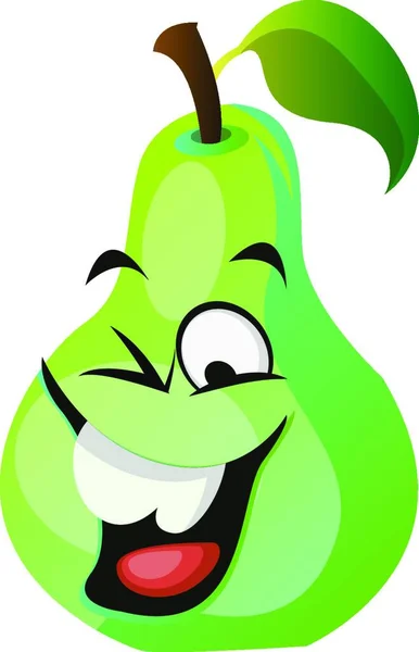 Πράσινο Αχλάδι Κινούμενο Σχέδιο Πρόσωπο Γέλιο Διάνυσμα Εικονογράφηση Λευκό Φόντο — Διανυσματικό Αρχείο