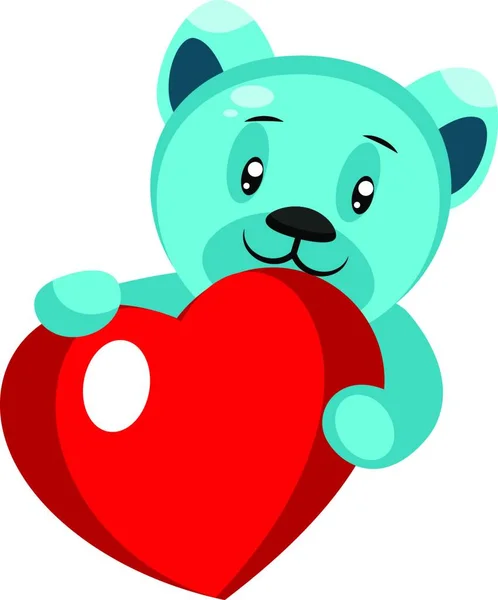 Urso Azul Bonito Segurando Vetor Ilustração Coração Fundo Branco — Vetor de Stock