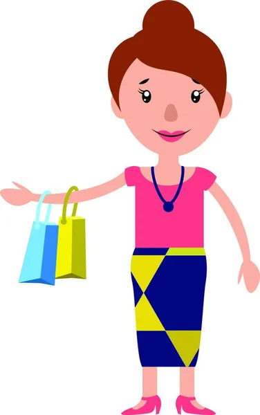 Una Mujer Sonriente Regresando Del Vector Ilustración Compras Sobre Fondo — Archivo Imágenes Vectoriales