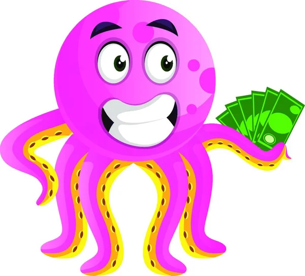 Octopus Hodling Pénz Illusztráció Vektor Fehér Háttér — Stock Vector