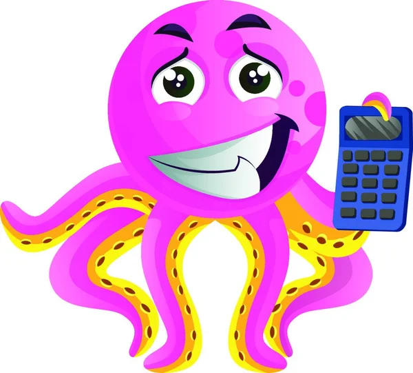 Pulpo Rosa Con Vector Ilustración Calculadora Sobre Fondo Blanco — Archivo Imágenes Vectoriales