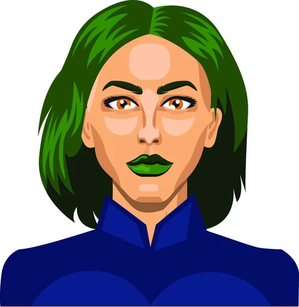 Jolie Fille Avec Vecteur Illustration Cheveux Verts Courts Sur Fond — Image vectorielle