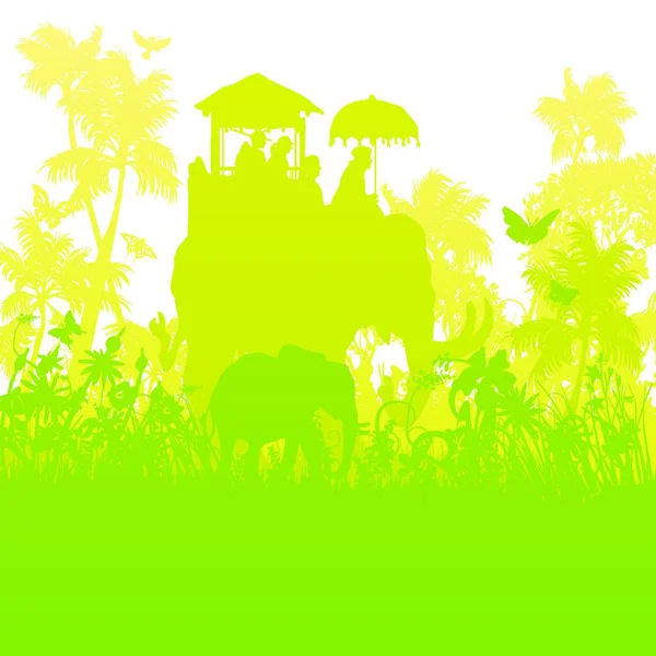 Elefantes Selva Verde — Vector de stock