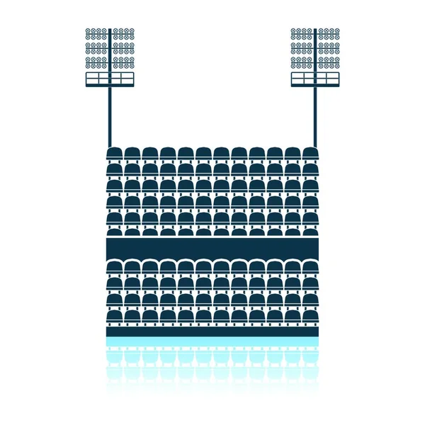 Stadiontribüne Mit Sitzplätzen Und Lichtmast Ikone Design Der Schattenreflexion Vektorillustration — Stockvektor