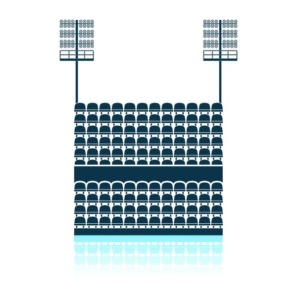 Tribuna Del Estadio Con Asientos Icono Mástil Ligero Diseño Reflejo — Vector de stock