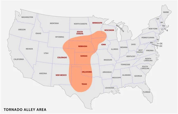 Carte Région Tornado Alley Aux États Unis — Image vectorielle