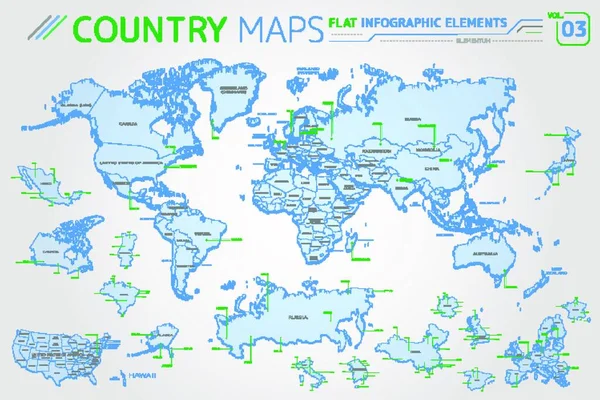 Collezione Mappe Vettoriali Piatte Con Elementi Infografici — Vettoriale Stock