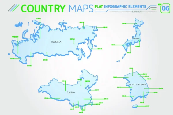 Collezione Mappe Vettoriali Piatte Con Elementi Infografici — Vettoriale Stock