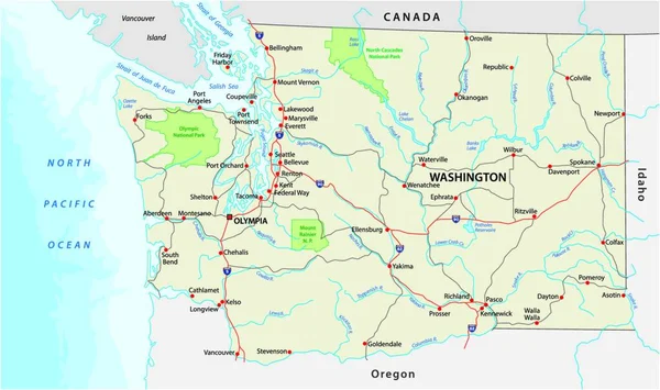 ワシントン州道と国立公園ベクトルマップ — ストックベクタ
