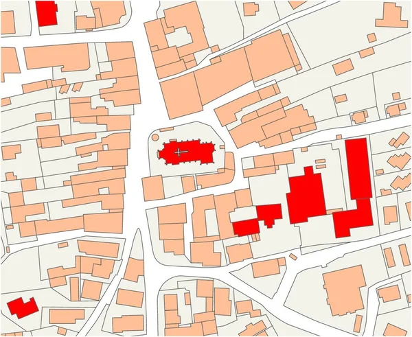 Inbillad Fastighetskarta Över Ett Område Med Byggnader Och Gator — Stock vektor