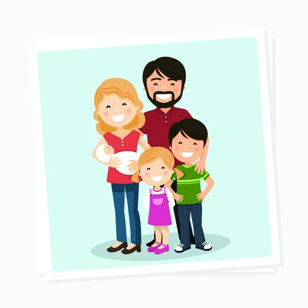 Feliz Foto Familiar Con Los Padres Los Niños Bebé Ilustración — Vector de stock