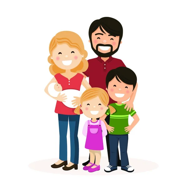 Familia Feliz Con Padres Hijos Bebés Ilustración Vectorial Aislada — Vector de stock