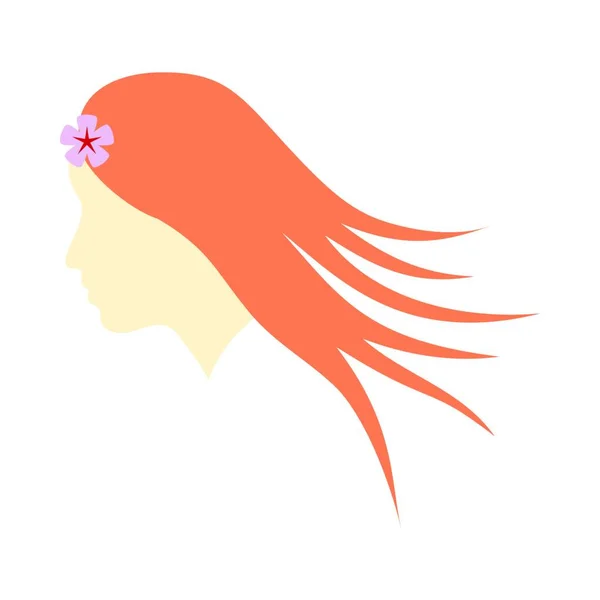 Tête Femme Avec Fleur Dans Icône Cheveux Conception Couleur Plate — Image vectorielle