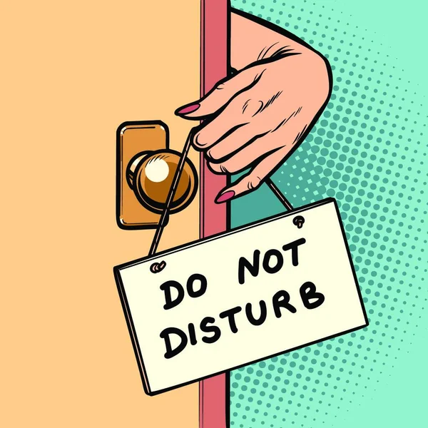 Disturb Woman Hand Hangs Sign Door Comic Cartoon Pop Art — Stock Vector