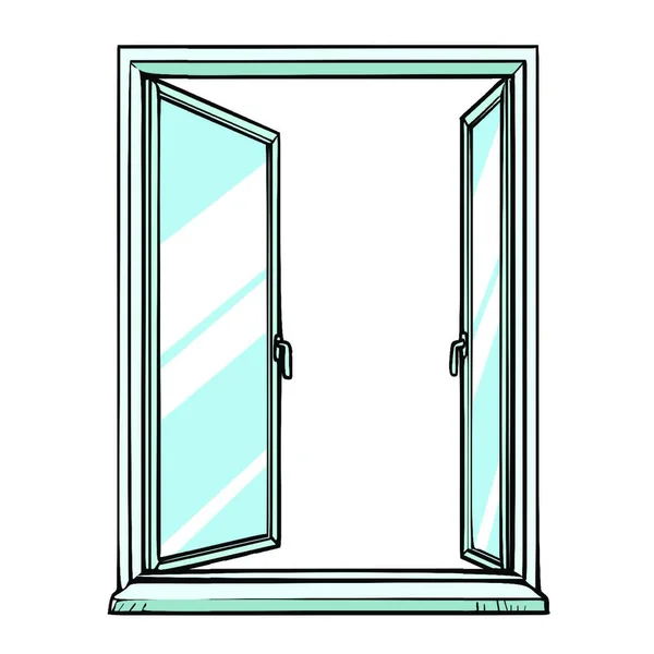 Fenêtre Ouverte Vue Modèle Dessin Animé Pop Art Rétro Illustration — Image vectorielle