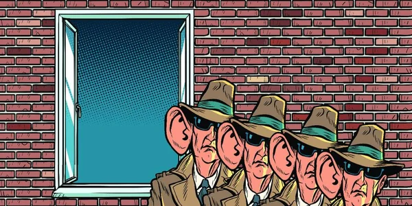 Tajne Służby Szpiegowskie Podsłuchiwały Mieszkańców Komiks Pop Sztuka Retro Ilustracja — Wektor stockowy