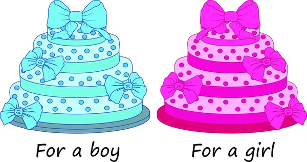 男の子と女の子の誕生日ベクトルイラストのためのケーキ白い背景に隔離 — ストックベクタ