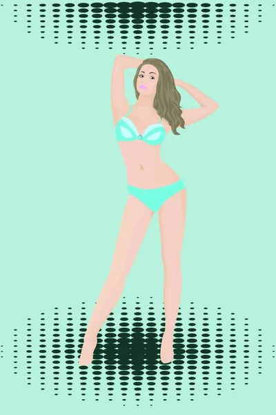 Beautiful Girl Underwear Fashion Show Vector Illustration Halftone Background — Stock Vector