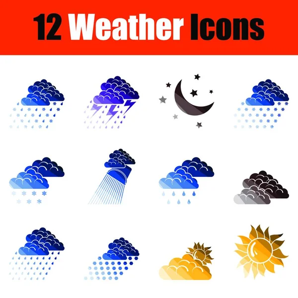Weather Icon Set Flat Color Ladder Design Vector Illustration — Stock Vector