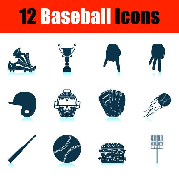 Juego Iconos Béisbol Shadow Reflection Design Ilustración Vectorial — Archivo Imágenes Vectoriales