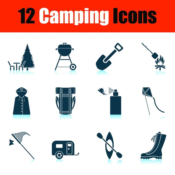 Camping Icon Set Shadow Reflection Design Vector Illustration — Stock Vector