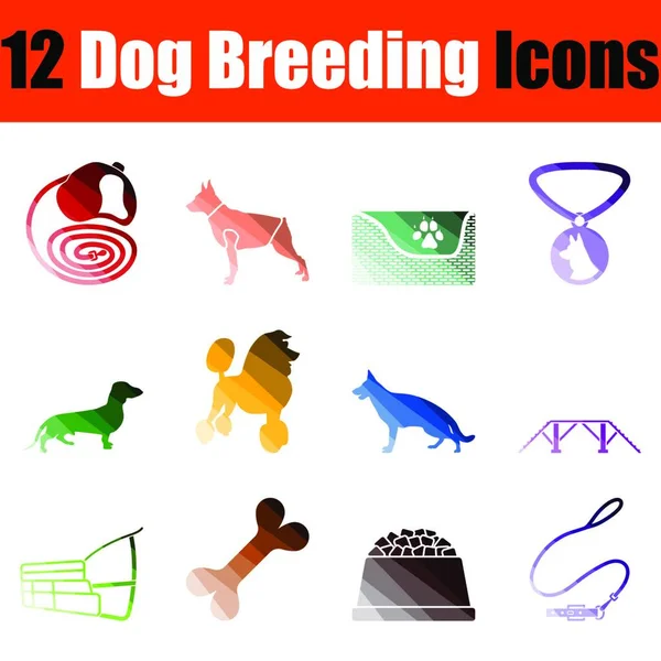 Набір Значків Розведення Собак Дизайн Плоских Кольорів Сходів Векторна Ілюстрація — стоковий вектор