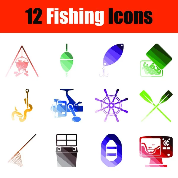 Juego Iconos Pesca Diseño Escalera Color Plana Ilustración Vectorial — Archivo Imágenes Vectoriales