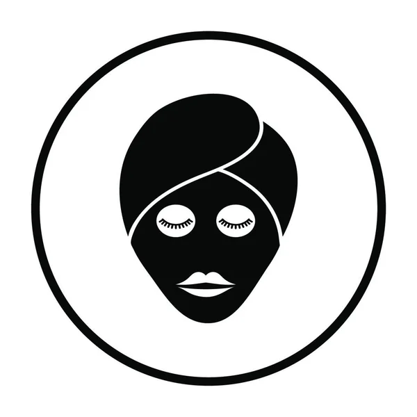 保湿マスクアイコンを持つ女性の頭 薄い円のステンシルデザイン ベクターイラスト — ストックベクタ