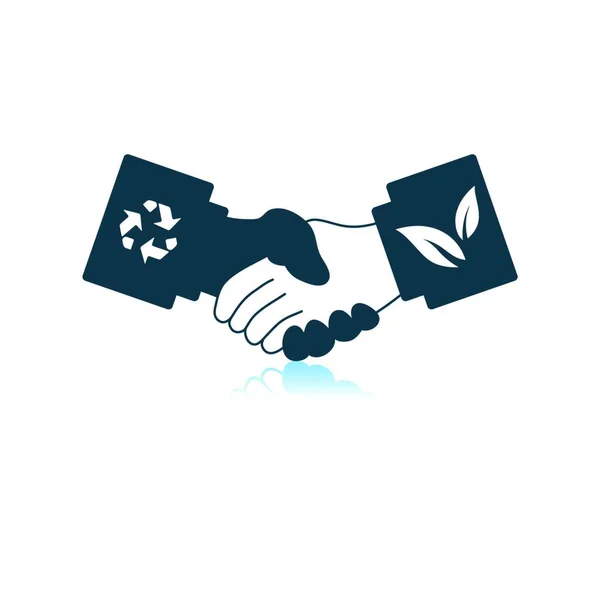 Eco Handshakes Icon Shadow Reflection Design Illustrazione Vettoriale — Vettoriale Stock