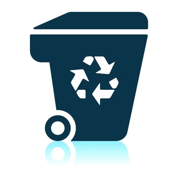 Recipiente Lixo Com Ícone Sinal Reciclagem Projeto Reflexão Sombra Ilustração — Vetor de Stock