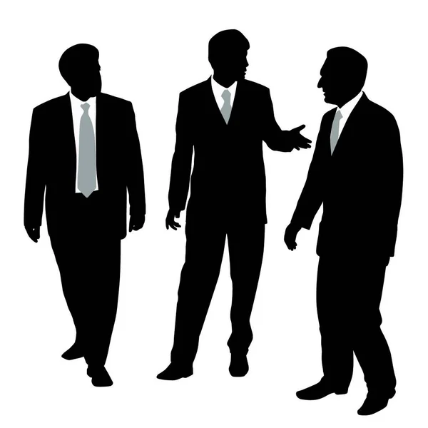 Ilustración Grupo Tres Hombres Negocios Caminando Hablando Fondo Blanco Aislado — Vector de stock