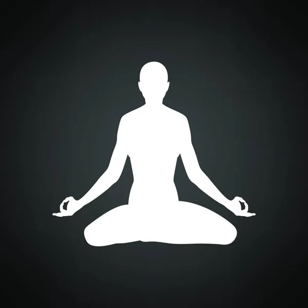 Icono Lotus Pose Blanco Sobre Fondo Negro Ilustración Vectorial — Vector de stock