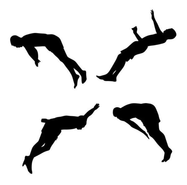 Siluetas Ilustración Hombres Saltando Agua Fondo Blanco Aislado Archivo Eps — Vector de stock