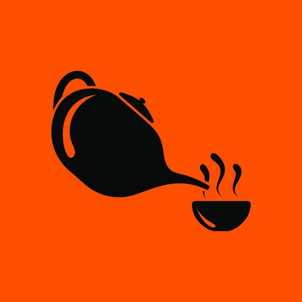 Spa Theepot Met Kopje Pictogram Zwart Oranje Achtergrond Vector Illustratie — Stockvector