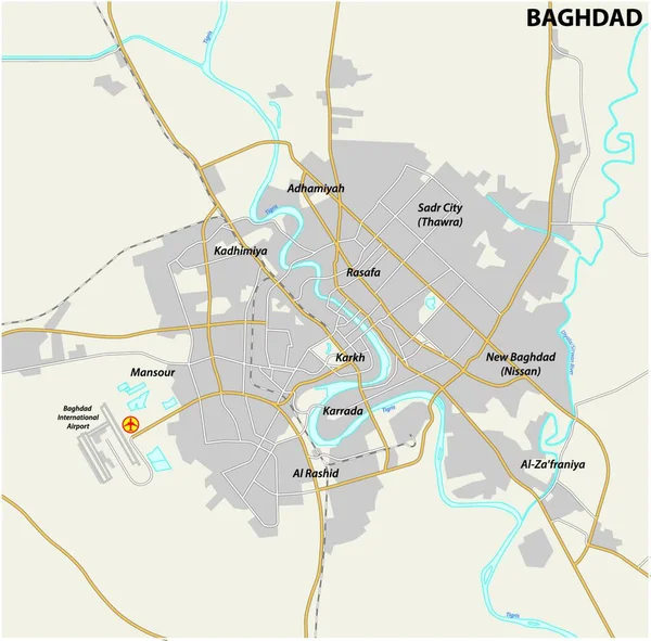 Mapa Drogowa Irackiej Stolicy Bagdadu — Wektor stockowy
