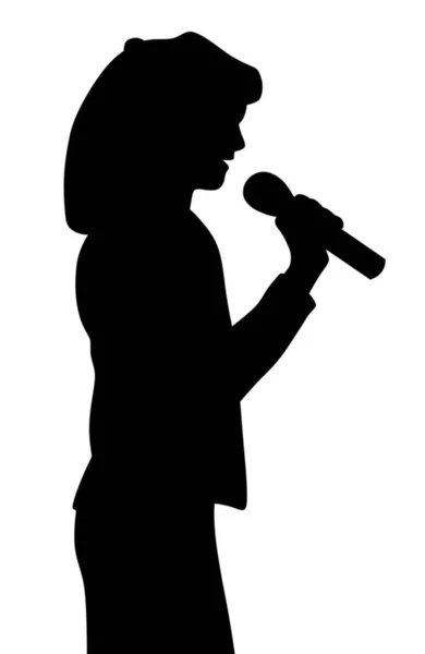 Illustration Silhouette Eines Kleinen Mädchens Das Ein Lied Mit Mikrofon — Stockvektor