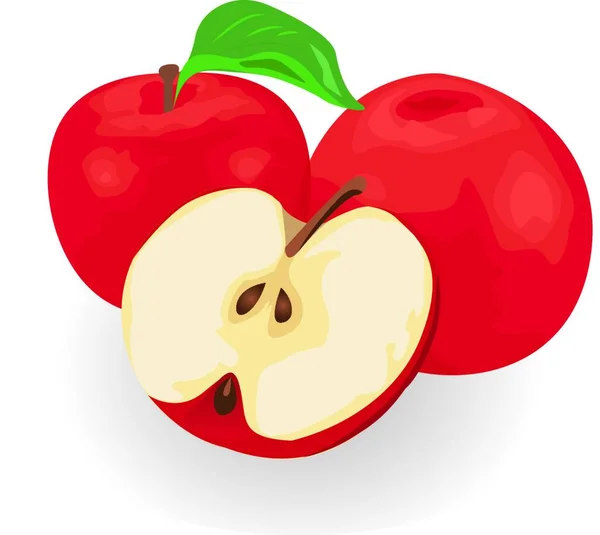 Beyaz Zemin Üzerine Kırmızı Elma Vektör Çizim — Stok Vektör