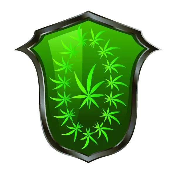 复古盾与新鲜的医疗大麻图标 绿色大麻框架 毒品消费 — 图库矢量图片