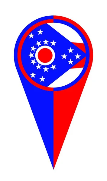 Ohio Statskarta Pekare Pin Ikon Plats Flagga Markör — Stock vektor