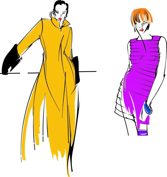 两个黄色紫色时尚女郎 — 图库矢量图片