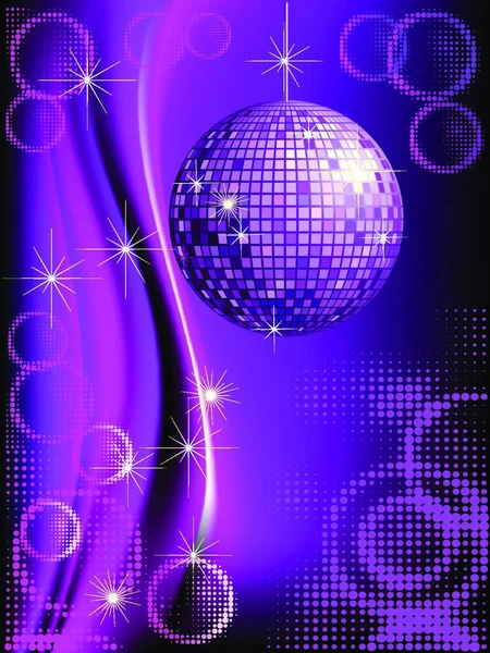 Disco Achtergrond Met Spiegelbal Abstracte Golven Halve Tonen Vectorillustratie — Stockvector