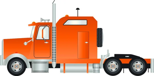 Orange American Style Tractor Unit Sleeper Cab Isolated White — Stock Vector