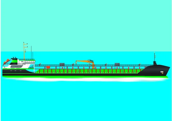 Een Schip Met Groene Zwarte Olietankers Volle Snelheid — Stockvector