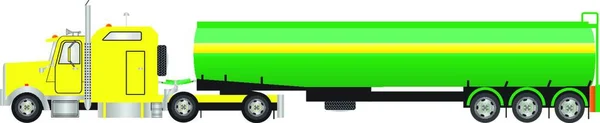 Camion Cisterna Stradale Giallo Verde Isolato Bianco — Vettoriale Stock