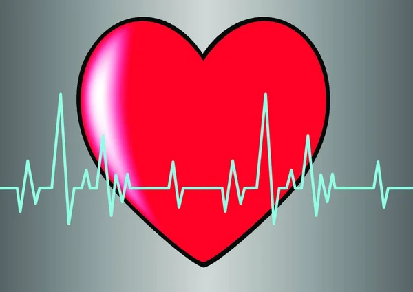 Czerwone Plastikowe Serce Kardiogramem Wektor Akcji Szarym Gradiencie — Wektor stockowy
