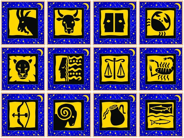 Cuadrados Con Signos Del Zodíaco Ilustraciones Indemnizadas — Archivo Imágenes Vectoriales
