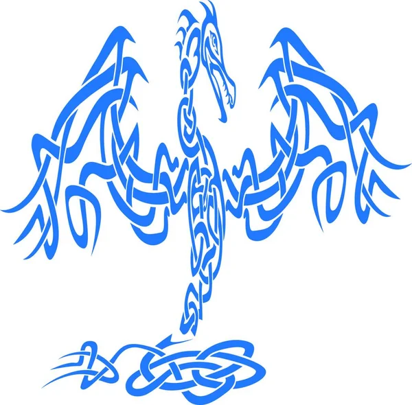 Illustrazione Del Tatuaggio Del Drago Del Nodo Celtico Stilizzato Imponente — Vettoriale Stock