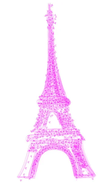 Torre Eiffel Con Herats Isolato Sfondo Bianco Illustrazione Vettoriale — Vettoriale Stock